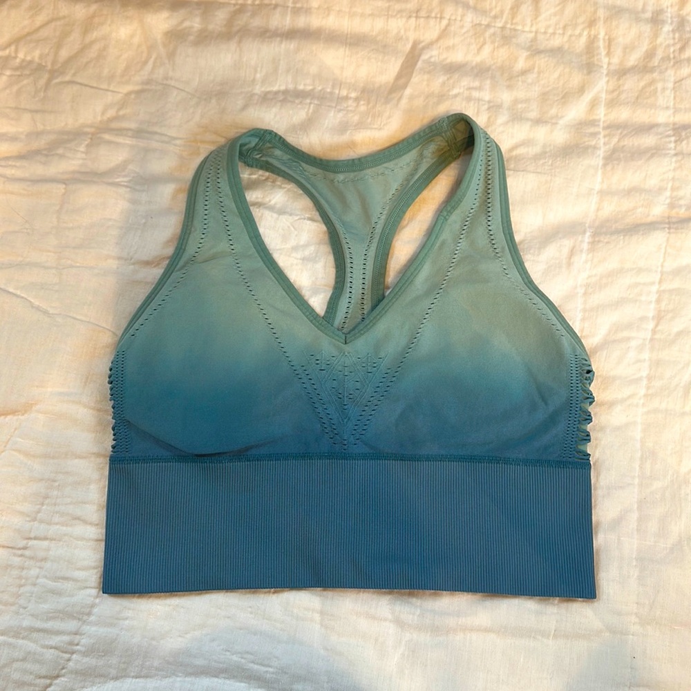Pink sport ombré blue racer boho back sports bra